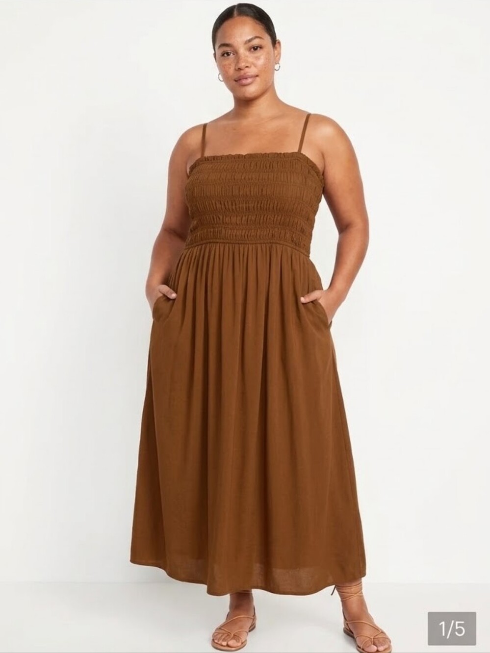 Old Navy Brown Smocked Midi Maxi Dress with Pockets
